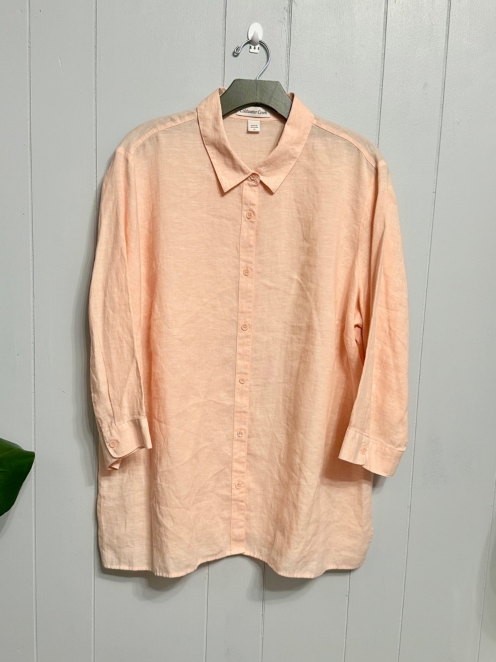 #17)  Coldwater Creek Peach Button-Down Linen Shirt